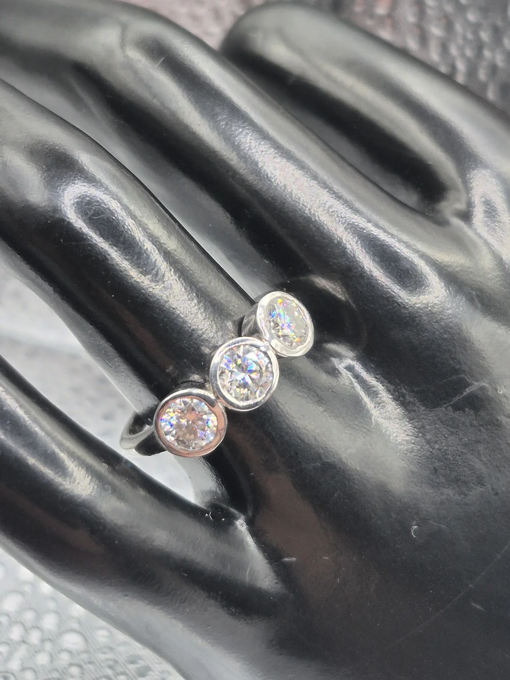 Bezel-Set Triple Stone Moissanite Ring